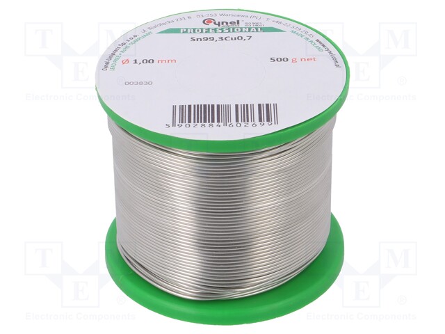 Solid,soldering wire; Sn99,3Cu0,7; 1mm; 500g; lead free; 227°C