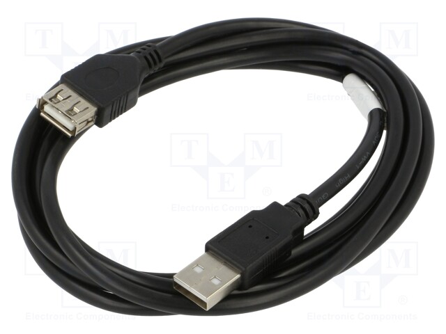 Cable; USB 2.0; USB A socket,USB A plug; gold-plated; 1.8m; black