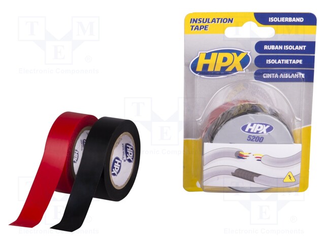 Tape: insulation; W: 19mm; L: 10m; D: 0.15mm; red and black; rubber