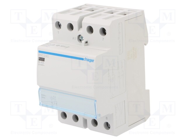 Contactor: 2-pole installation; 40A; 230VAC; NO; DIN; -10÷50°C