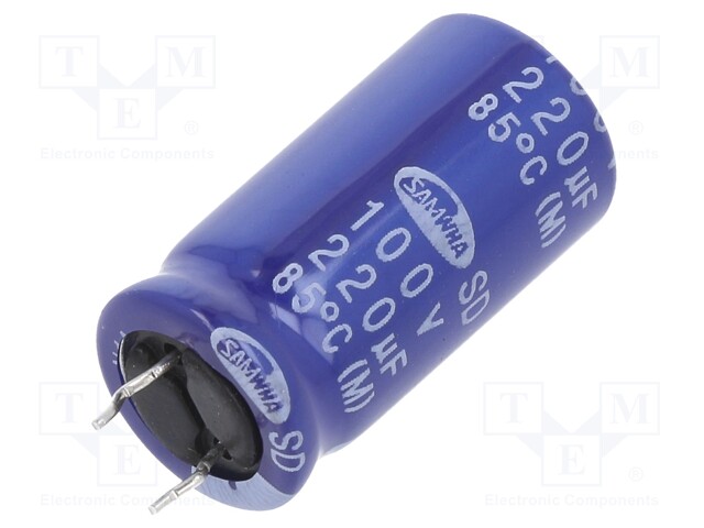 Capacitor: electrolytic; THT; 220uF; 100VDC; Ø12.5x25mm; ±20%