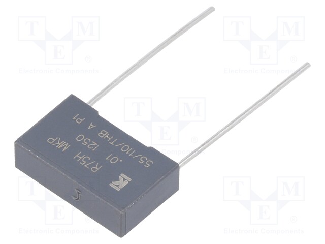 DC Film Capacitor, 0.01 µF, 1.25 kV, Metallized PP, ± 5%, R75H Series, Radial Box