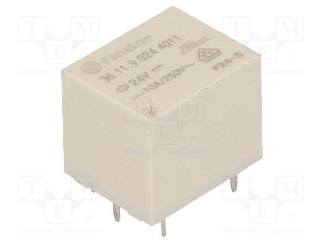 Relay: electromagnetic; SPDT; Ucoil: 24VDC; 10A/250VAC; 10A/30VDC