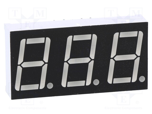 Display: LED; 7-segment; 14.22mm; 0.56"; No.char: 3; green; 6.5mcd