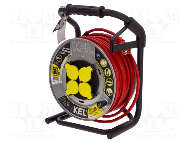 Extension lead; reel,with non-rotating sockets; Sockets: 4; red