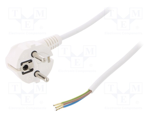 Cable; SCHUKO plug,CEE 7/7 (E/F) plug angled,wires; 1m; white