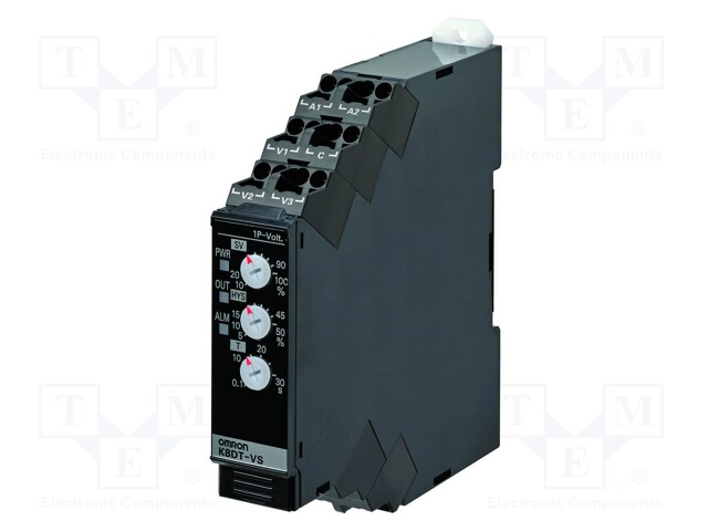 Voltage Monitoring Relay, Single Phase, K8DT-VS Series, SPDT, 5 A, DIN Rail, 250 V, Screw