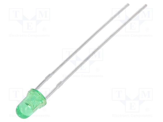 LED; 3mm; green; 20÷40mcd; 50°; Front: convex; No.of term: 2