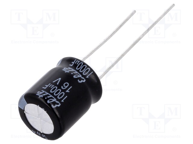 Capacitor: electrolytic; THT; 1000uF; 16VDC; Ø10x12mm; Pitch: 5mm