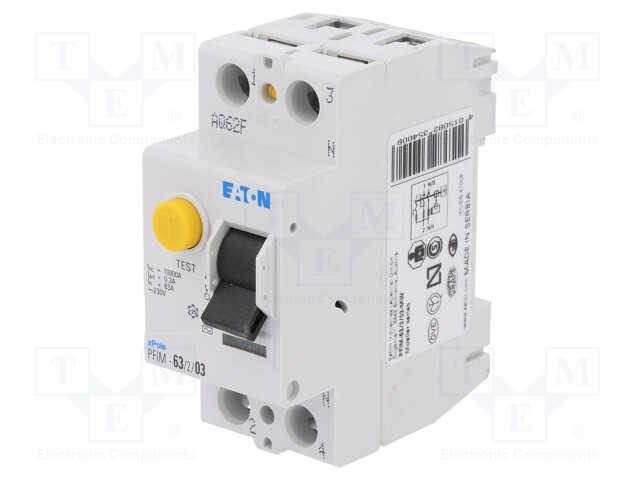 RCD breaker; Inom: 63A; Ires: 300mA; Max surge current: 250A; 400V