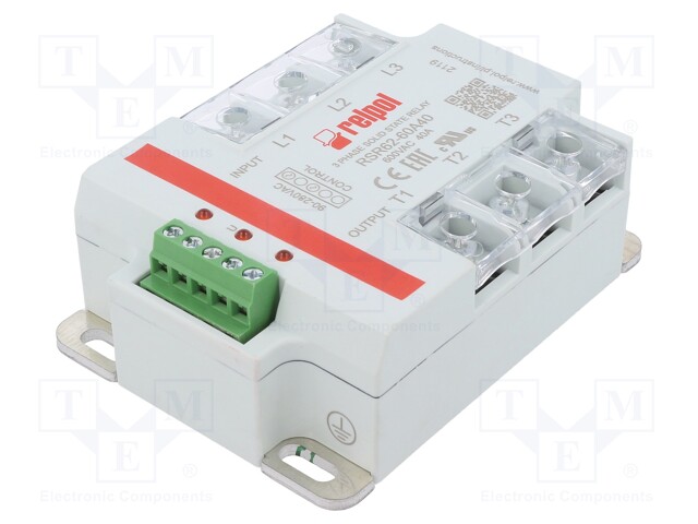 Relay: solid state; Ucntrl: 90÷280VAC; 40A; 24÷660VAC; 3-phase
