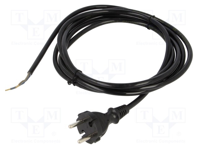 Cable; CEE 7/17 (C) plug,wires; PUR; 3m; black; 2x1mm2; 16A; 250V