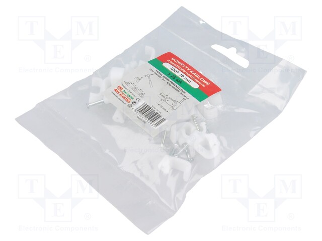 Holder; white; Application: for flat cable; 25pcs; with a nail