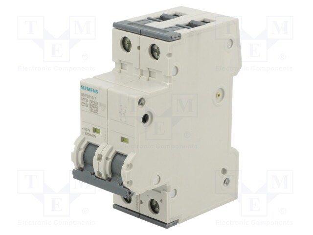 Circuit Breaker, MCB, 5SY5, 2P, 10 kA, 400 VAC/440 VDC, 16 A