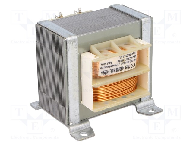 Transformer: mains; 40VA; 230VAC; 16.3V; 2.5A; Leads: solder lugs