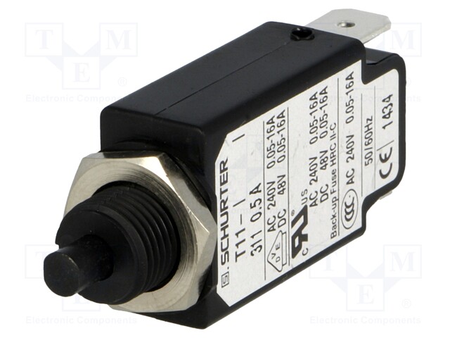 Circuit breaker; Urated: 240VAC; 48VDC; 0.5A; SPST; Poles: 1; screw