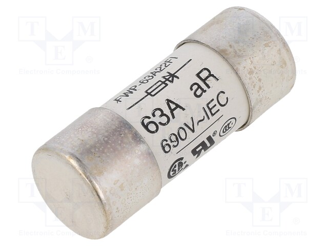 Fuse: fuse; quick blow; 63A; 690VAC; 22.2x58mm