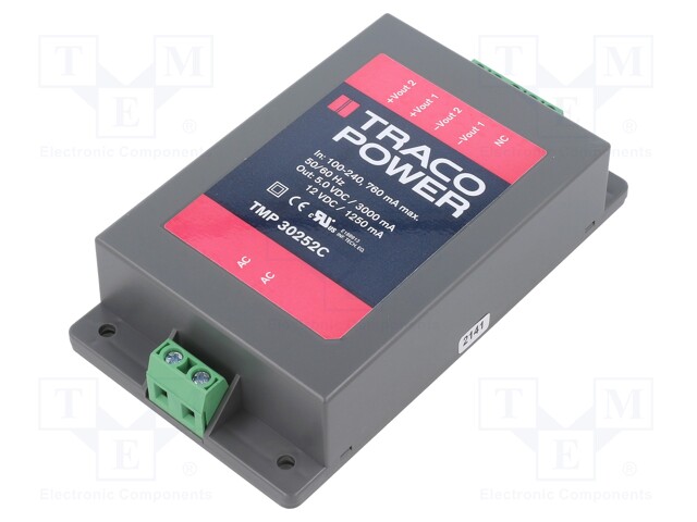 Converter: AC/DC; 30W; Uout: 5VDC; Iout: 3A; 76%; Mounting: on panel