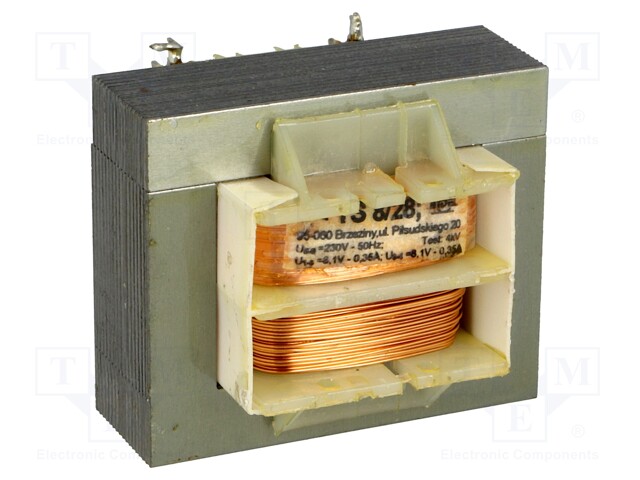 Transformer: mains; 8VA; 230VAC; 8.1V; 8.1V; 0.35A; 0.35A; IP00