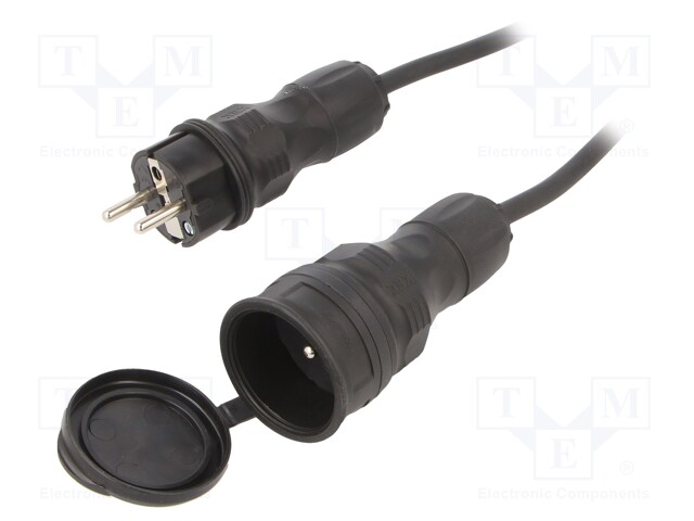 Extension lead; Sockets: 1; rubber; black; 3x1,5mm2; 20m; 16A