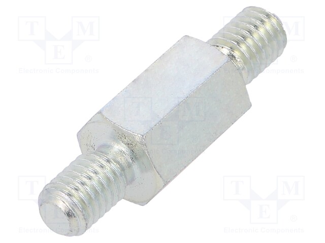 Screwed spacer sleeve; 12mm; Ext.thread: M5; hexagonal; steel