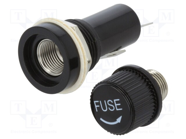 Fuse holder with cover; cylindrical fuses; 6.3x32mm; 10A; black