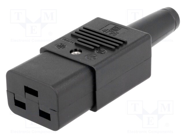 Connector: AC supply; plug; female; 16A; 250VAC; IEC 60320; C19 (J)