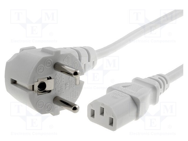 Cable; CEE 7/7 (E/F) plug angled,IEC C13 female; 1.8m; white