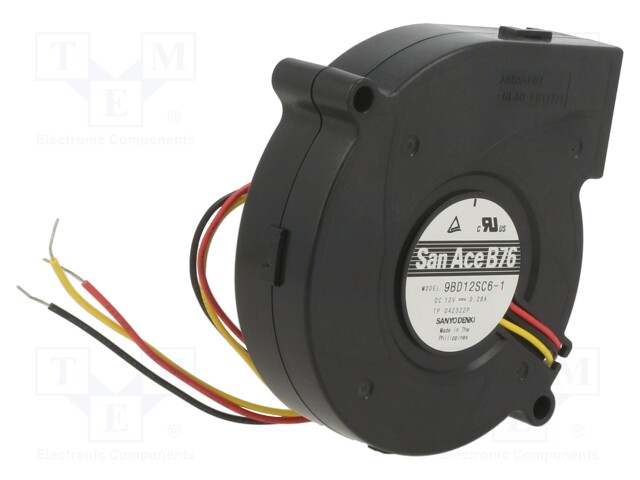 Fan: DC; blower; 12VDC; Ø76x20mm; 17.4m3/h; 43dBA; ball bearing