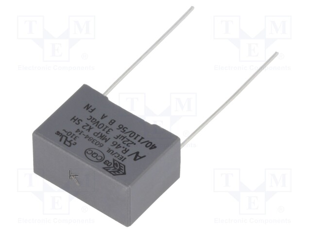 Capacitor: polypropylene; X2; 220nF; 15mm; ±10%; 18x9x12.5mm