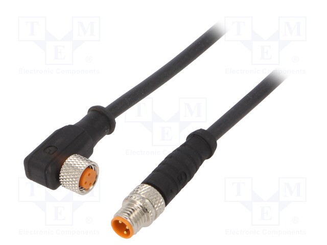 Connection lead; M8; PIN: 3; 1m; plug; 4A; LED; -25÷80°C; IP67; 30VDC