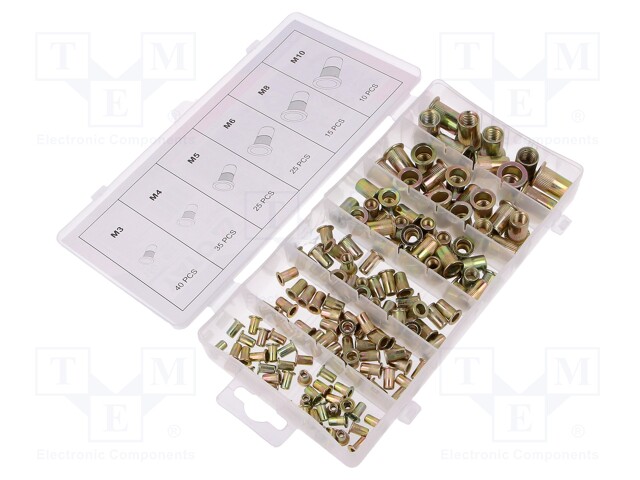 Rivet nuts set; M10,M3,M4,M5,M6,M8; steel; 150pcs.