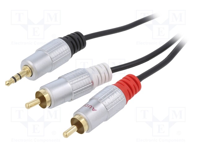 Cable; Jack 3.5mm plug,RCA plug x2; 3m; Plating: gold-plated