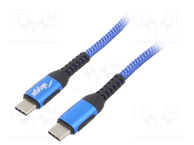 Cable; USB 2.0; USB C plug,both sides; nickel plated; 0.5m; blue