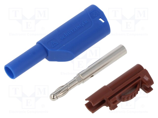 Plug; 4mm banana; 32A; 1kVDC; blue; insulated; Max.wire diam: 4mm