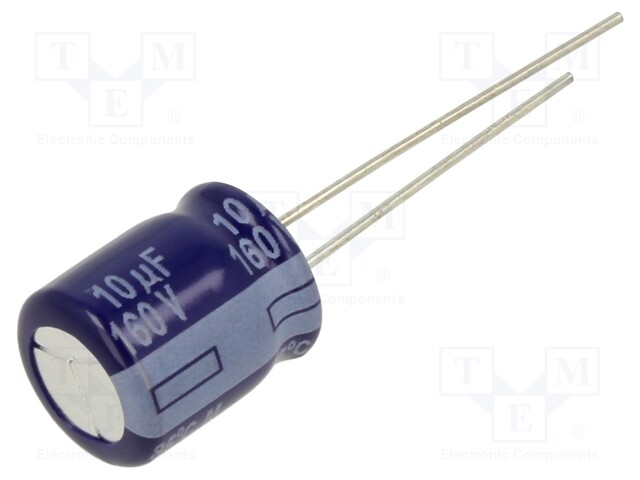 Capacitor: electrolytic; THT; 10uF; 160VDC; Ø10x12.5mm; Pitch: 5mm