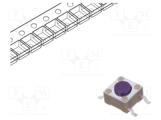 Microswitch TACT; SPST-NO; Pos: 2; 0.05A/12VDC; SMT; 0.64N; 6x6x4mm