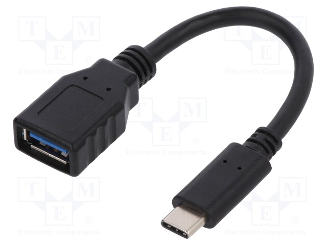 Cable; USB 3.0; USB A socket,USB C plug; 150mm; black