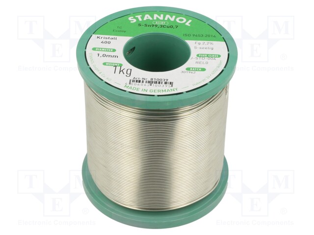 Soldering wire; Sn99Cu1; 1mm; 1kg; lead free; Package: reel; 227°C