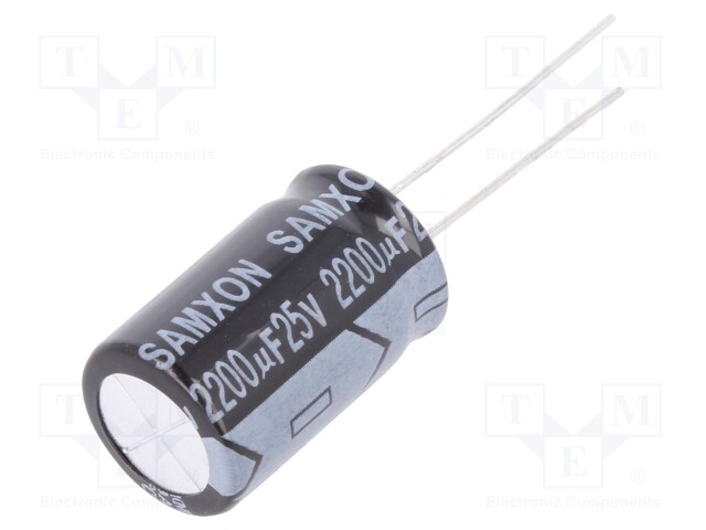 Capacitor: electrolytic; THT; 2200uF; 25VDC; Ø12.5x20mm; Pitch: 5mm