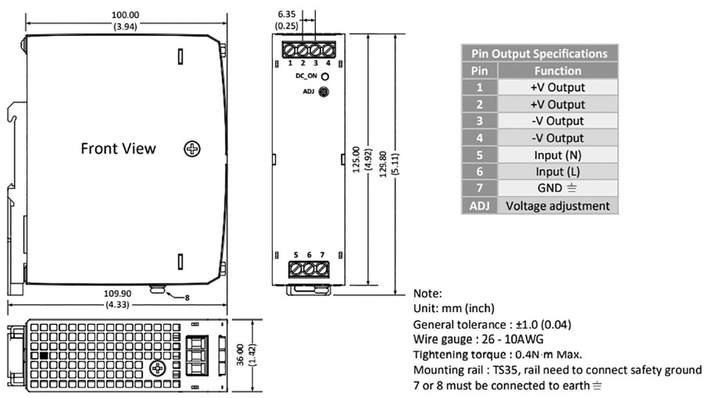 Power supply: switched-mode; 120W; 90÷264VAC; 24VDC; Iout: 5A; 88%