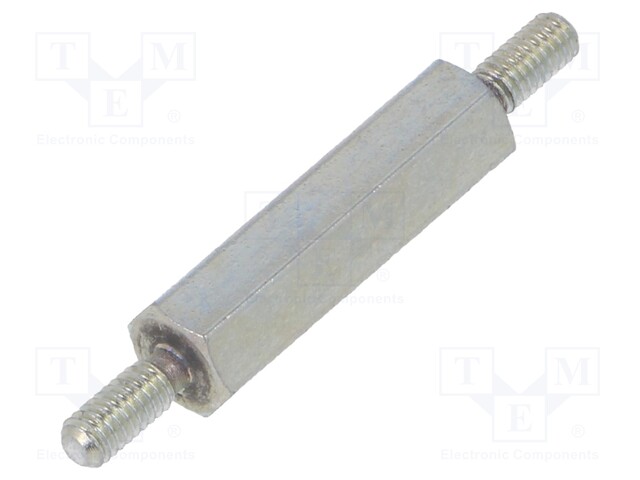 Screwed spacer sleeve; 18mm; Ext.thread: M2,5; hexagonal; steel