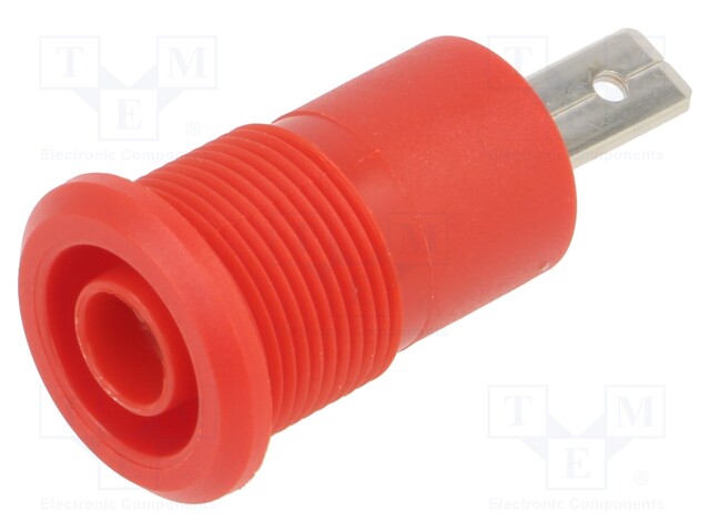 Socket; 4mm banana; 24A; 1kV; red; nickel plated; on panel,screw