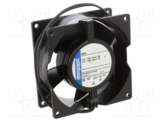 Fan: AC; axial; 115VAC; 92.5x92.5x38mm; 89m3/h; 41dBA; 3100rpm