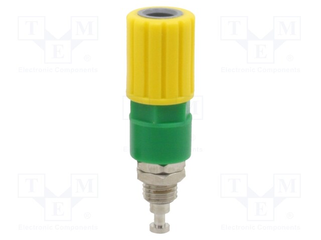 Socket; 4mm banana; 36A; yellow-green; nickel plated; -20÷80°C