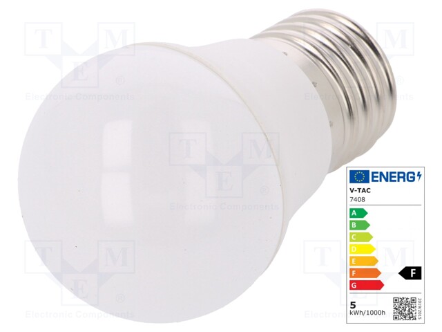 LED lamp; neutral white; E27; 220/240VAC; 470lm; 5.5W; 180°