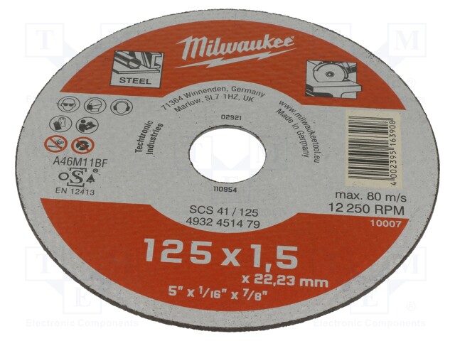 Cutting wheel; Ø: 125mm; Øhole: 22.2mm; Disc thick: 1.5mm