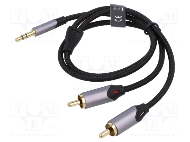 Cable; Jack 3.5mm 3pin plug,RCA plug x2; 0.5m; black; PVC