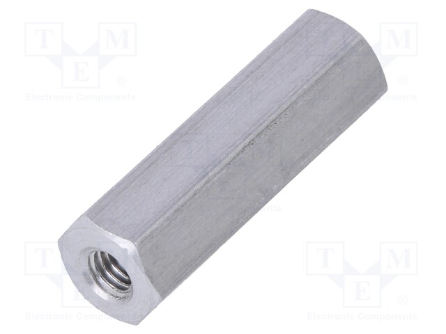 Screwed spacer sleeve; Int.thread: M3; 20mm; hexagonal; aluminium