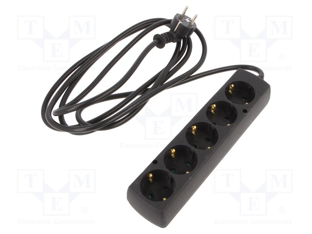 Extension lead; Schuko; Sockets: 5; black; 3x1,5mm2; 3m; 16A